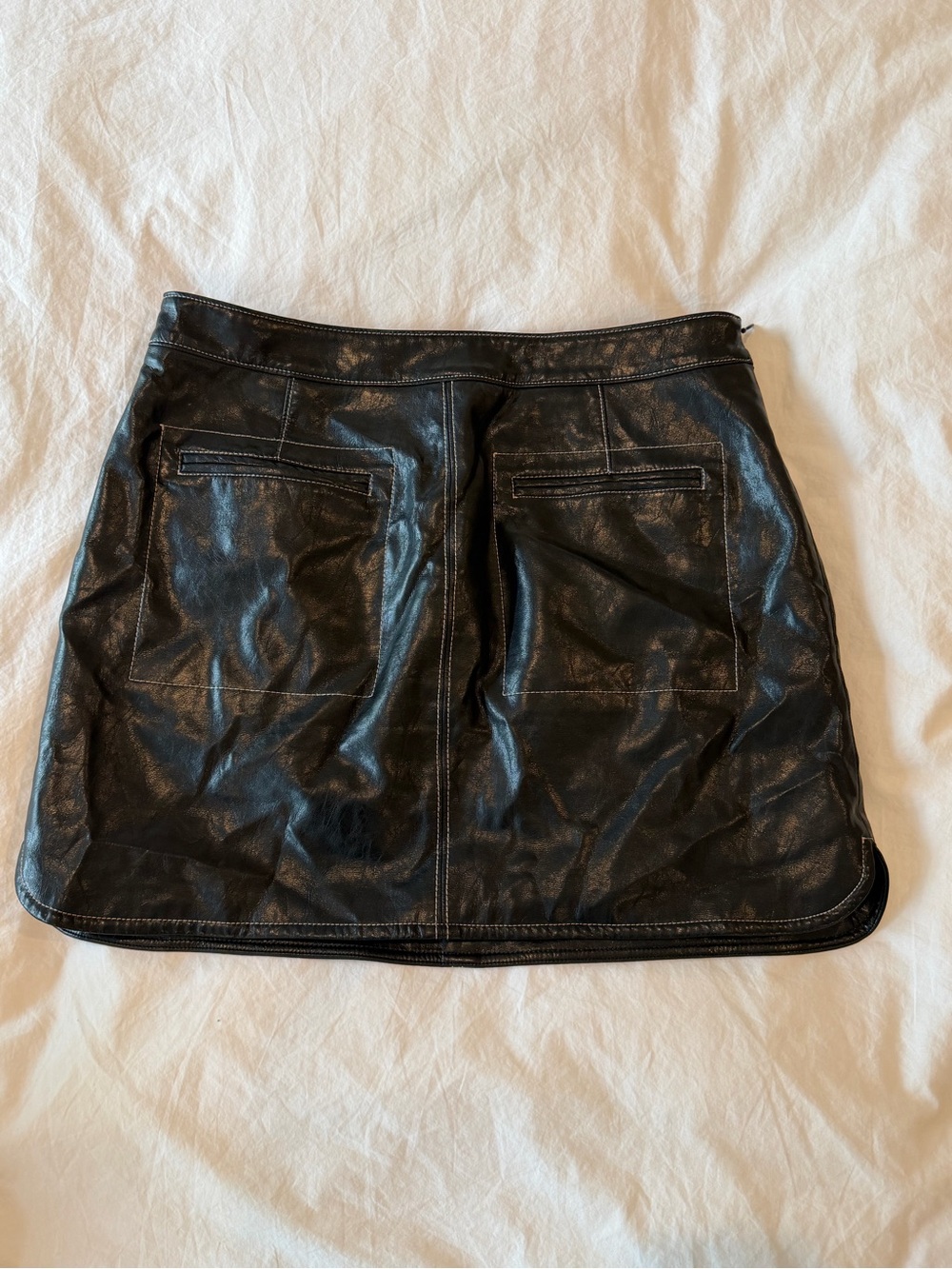 Greylin Black Faux Leather Mini Skirt with Front Patch Pockets